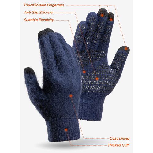 TRENDOUX Winter Gloves for Women, Mens Glove with Touch Screen Fingers Texting Typing Driving - Non-slip Grip - Warm Lining - Soft Knit Material - Elastic Cuff - Hands Warm in Cold Weather - Navy - M