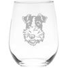 Wire Fox Terrier themed, dog stemless wine glass, 17 oz.