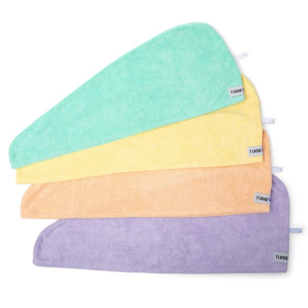 Turbie Twist Microfiber Hair Towel Wrap - for Women, Men & Kids - Travel & Bathroom Essential - Quick Dry Hair Turban for Curly, Long & Thick Hair - 4 Pack (Bermuda, Purple, Lilac, Lemon)