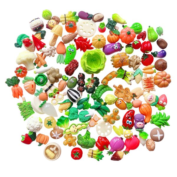 Anrher 100pcs Miniature Mixed Vegetable Decoration Resin Sets for Childrens Dollhouse Pretend Kitchen Play Cooking Game DIY Party