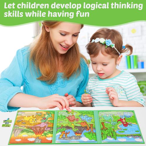 Kasfalci Magnetic Puzzles for Toddlers 3-5,36 Pieces Travel Puzzles Games for Kids,Airplane Car Road Trip Activities,Activity Books,Dino Dinosaur Magnet Toys for 3 4 5 6 Year Old Boys Birthday