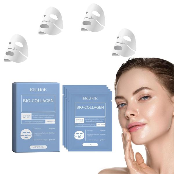 Korean Bio-Collagen Real Deep Mask, 4pcs Anti-Falten Lifting Gesichtsmaske, Collagen Mask Overnight, Kollagen Reverse Film Lösliche Kollagen Sheet Mask mit hydrolysierten Kollagenen