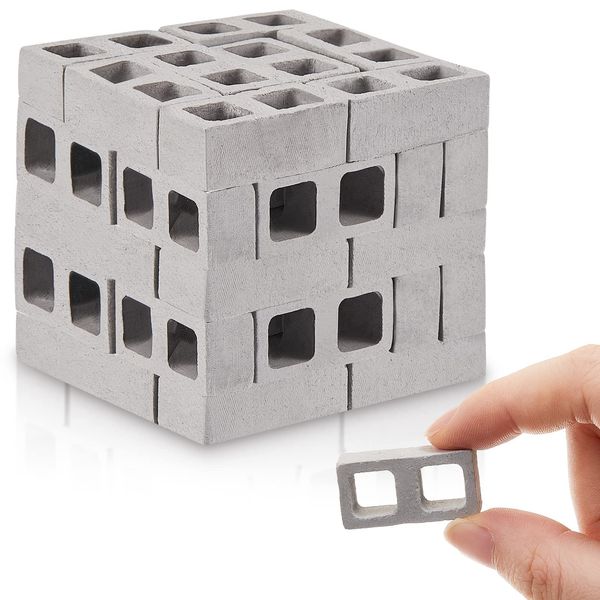 Deekin 24 Pcs Mini Cinder Blocks 1/12 Scale Mini Bricks Miniature Cinder Blocks Concrete Mini Cement Building Blocks for Mini Dollhouse Accessories DIY Construction Office Desk Toys Supplies (Gray)