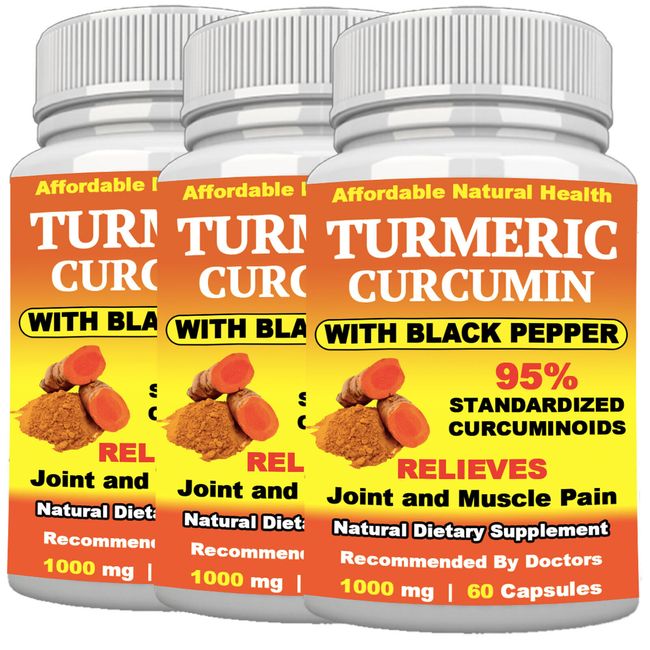 3 TURMERIC CURCUMIN 95% HIGHEST POTENCY WITH BLACK PEPPER FOR FAST ABSORPTION