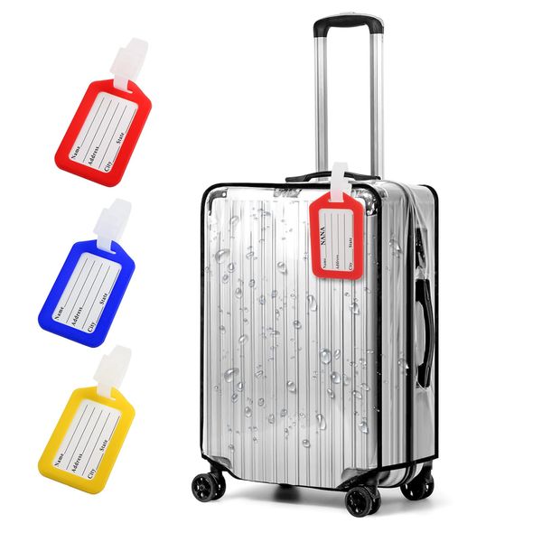 URHRHU Kofferhülle Kofferschutzhülle 26 Zoll Transparent PVC Koffer-Abdeckungen Wasserfest Staubdicht Gepäckabdeckung Koffer Waschechter Kratzschutz Gepäck Cover mit 3 Kofferanhänger für Trolleykoffer