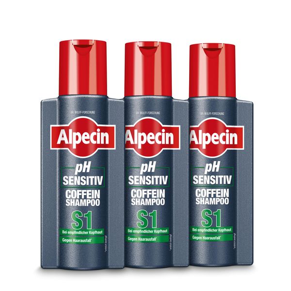 Alpecin pH Sensitiv Coffein-Shampoo S1 – 3 x 250 ml – Haarshampoo für Männer bei trockener, gereizter, juckender Kopfhaut | Kopfhaut-Pflege gegen Haarausfall