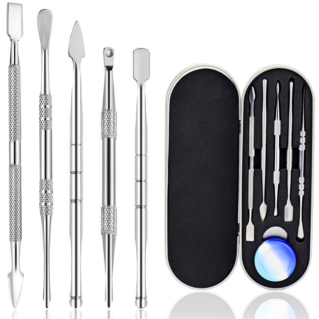 Wax Carving Tools Dab Stainless Steel Set with Metal Case for Jewellery, Sculpting, Modeling, Scraping Mini 5 Pcs (Silver)