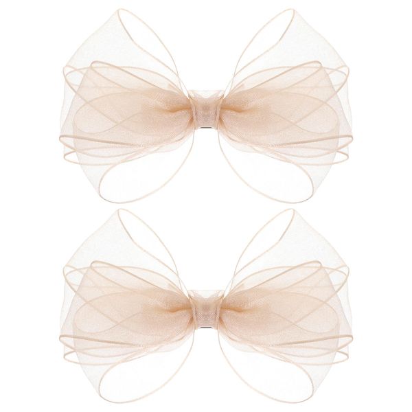 2 Pcs 5.5 Inch Organza Bow Hair Clips with Satin Knot Center Double Girls Bows for Toddler Kids Children Teens -Rose Gold