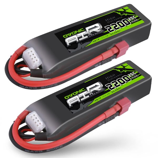 OVONIC 3S Lipo Battery 25C 2200mAh 11.1V Lipo Battery with Dean-Style T Connector for RC Airplane Helicopter Quadcopter RC Car Truck Boat(2 Packs)