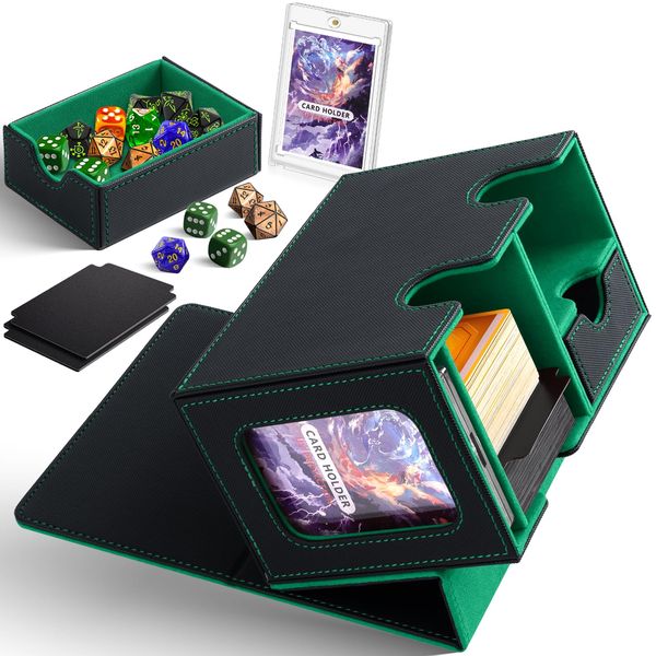 Homthy MTG Trading Card Storage Box with Display Window, Commander Card Storage Box Magic Fits 200+ Sleeved Cards with Dice Tray Fits for MTG TCG CCG Sport Cards