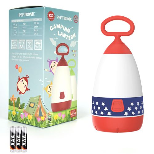PEPTRONIC Kids Camping Lantern & Night Light Battery Powered (AAA Included), 360° Eye-Safe Light, IPX4 Waterproof with RGB Modes Portable for Outdoor, Emergency & Bedtime, Gift for Children (Flag)