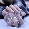 Nude Powder Nail Tips 3D Small Floral Pendant 24pcs French Nail Pearl for Wedding, Party, Holiday, Dating, Prom, Daily Life