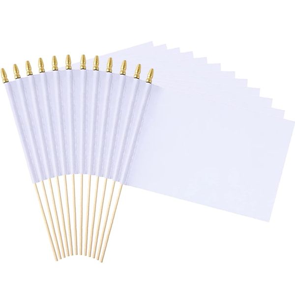 12 Pack 8x12 Inch Solid White Blank Flag Small Mini Plain White DIY Flags On Stick for Marking Decorations