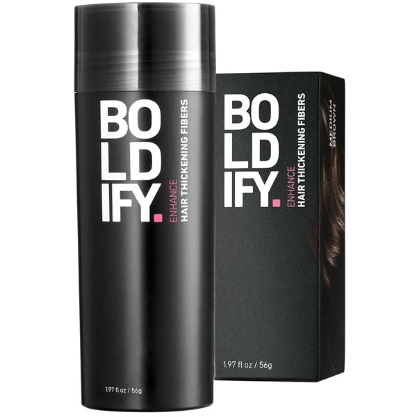 BOLDIFY Hair Fibres for Thinning Hair (MEDIUM BROWN) - 56g Bottle - Undetectable & Natural Hair Filler Instantly Conceals Hair Loss - Hair Powder Thickener, Topper for Fine Hair for Women & Men