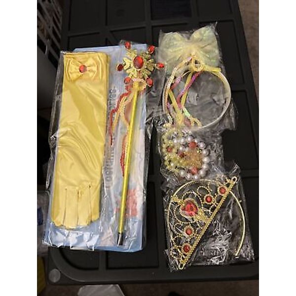 Princess Party Dress Up Accessories Set Crown Wand Gloves Earrings Yellow