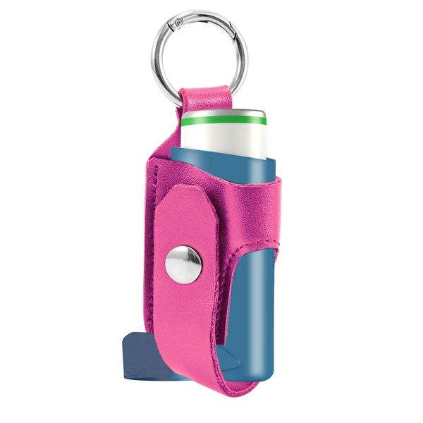 Asthma Inhaler Holder Carrying Holder for L-Shaped Inhaler PU Leather Protective Travel Handy Mini Holster for Adults and Kids,Carrying Case with Carabiner Clip（Inhaler Not Included ） (Rose)