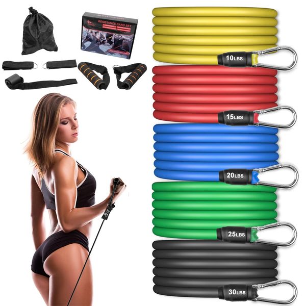 Resistance Bands Set 5pcs with Handle Strength Exercise Resistance Band Training Fitness Tubes Tension Bands Workout Gym Equipment Men and Women for Home Use Physical Training Cable