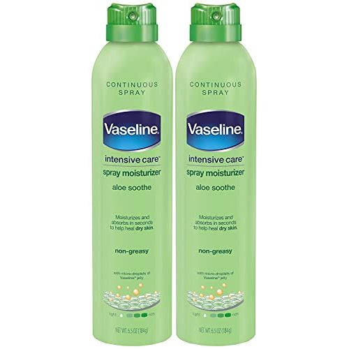 Vaseline Intensive Care Spray Moisturizer, Aloe Soothe Spray Lotion Moisturizer for Dry Skin with Micro-Droplets of Vaseline Lotion (Pack of 2, 6.5 Oz Ea)