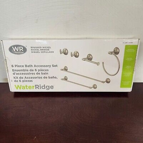 WaterRidge 6 Piece Bath Towel Bar & Accessory Set - Brushed Nickel NIB