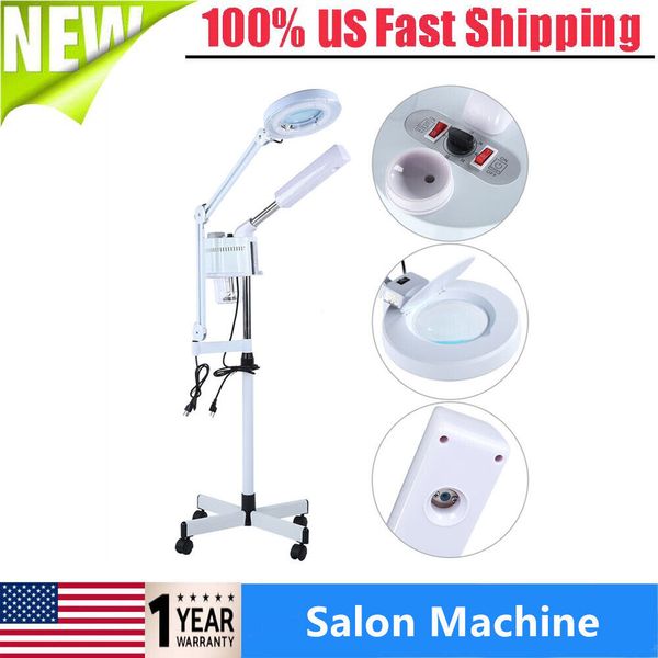 3in1 UV Facial Steamer Cold Light LED 5X Magnifier Floor Lamp US Plug 110‑120V