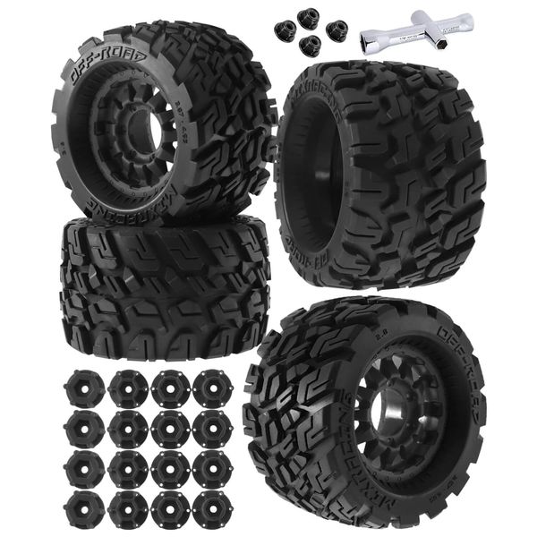 ARRCat RC Truck Tires Wheel for 1/10 Arrm a Big Rock Granite Vortek/Stampede Rustler Hoss/Axial Losi Redcat Rc4wd,RC Wheels Tires 12mm/14mm Hex,Black