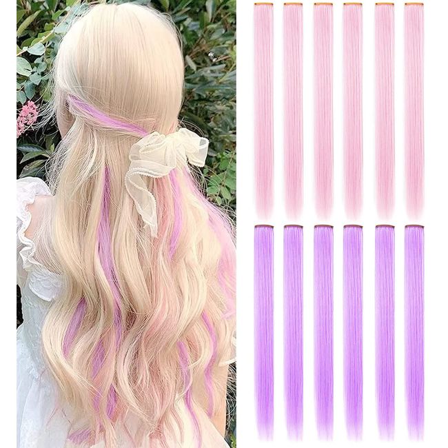 SARARHY Light Pink Light Purple Fashion Hair Accessories Clip in/On Wig Pieces for Amercian Girls and Women Colored Hair Extension