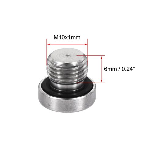 uxcell Stainless Steel Inner Hex Head M10x1 Pipe Fitting Plug with Seal Ring for Terminate Pipe Ends
