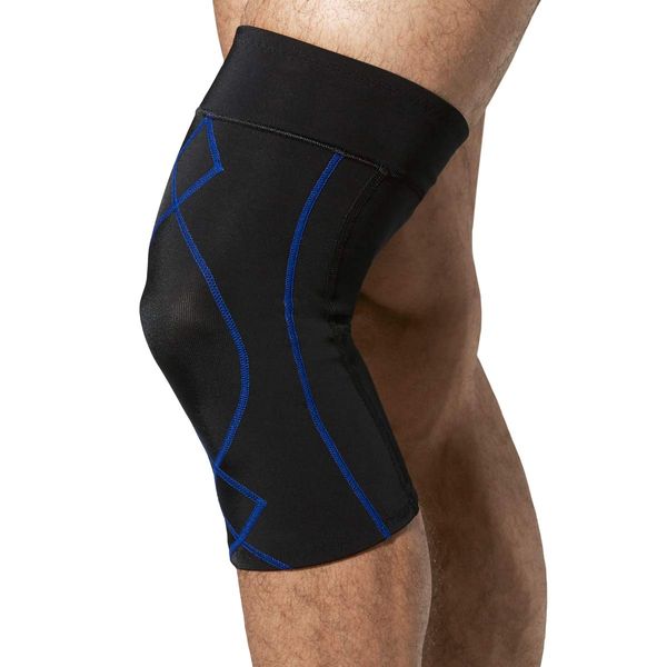 CW-X Men's Stabilyx Knee Support Compression Sleeve, Black/Blue, Large