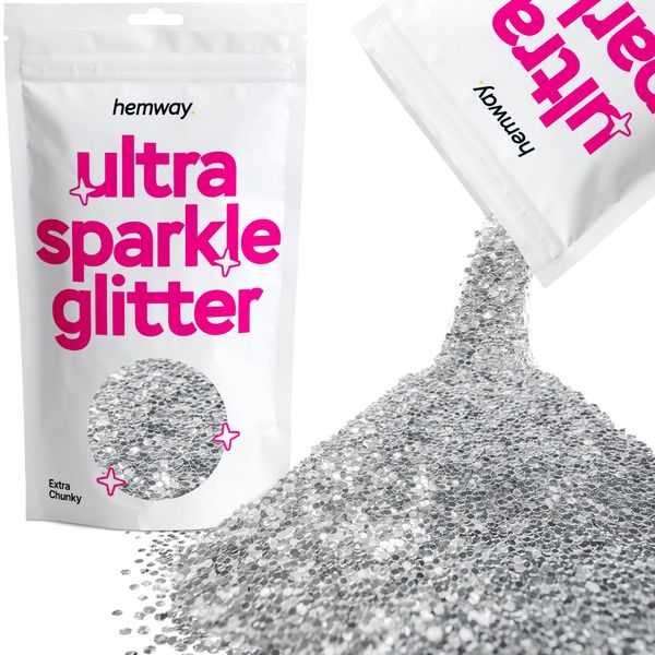 Silver Extra Chunky Ultra Sparkle Glitter, 100g / 3.5oz Glitters Powder Packs for Resin, Craft Glitter for Tumblers Candle Slime, Festival Body Face Nail Glitter Silver