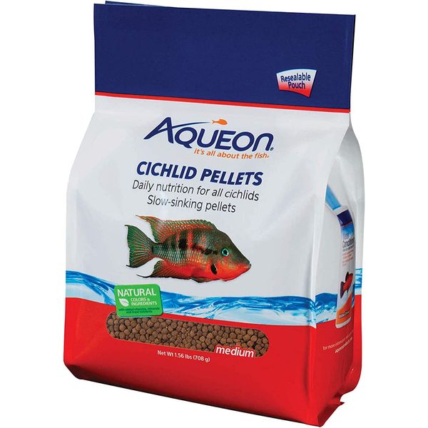 Aqueon Cichlid Slow Sinking Fish Food Pellets, Medium Size, 25 Ounce