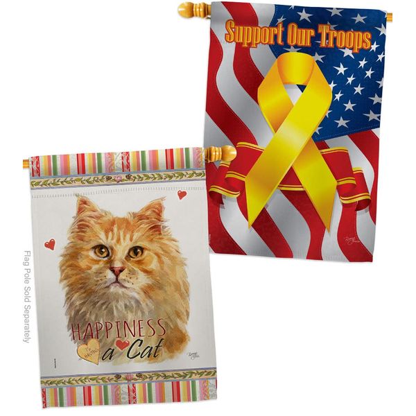 Breeze Decor Ginger Long Hair Happiness House Flag Pack Cat Kitten Meow Spoiled Paw Fur Pet Nature Farm Animal Creature Support Our Troops Banner Small Garden Yard Gift Double-Sided, Made in USA