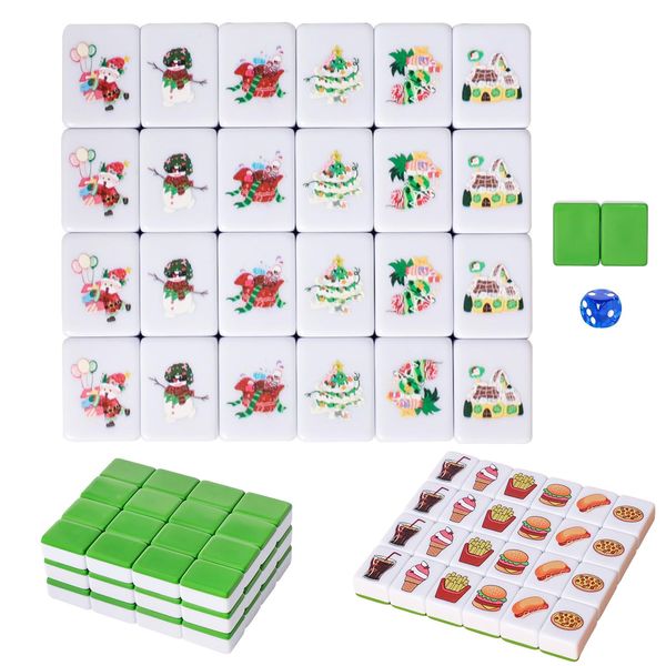 GRACIAS 2 Players Mahjong Block Set, Mahjong Tile Game with 50 Premium Green Tiles(30mm) Red and Green Pattern, Portable Mahjongg Set with A Carry Bag