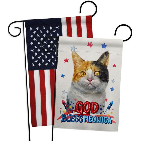 Breeze Decor Patriotic Dilute Calico Garden Flag Pack Cat Kitten Meow Spoiled Paw Fur Pet Nature Farm Animal Creature Applique House Banner Small Yard Gift Double-Sided, Made in USA