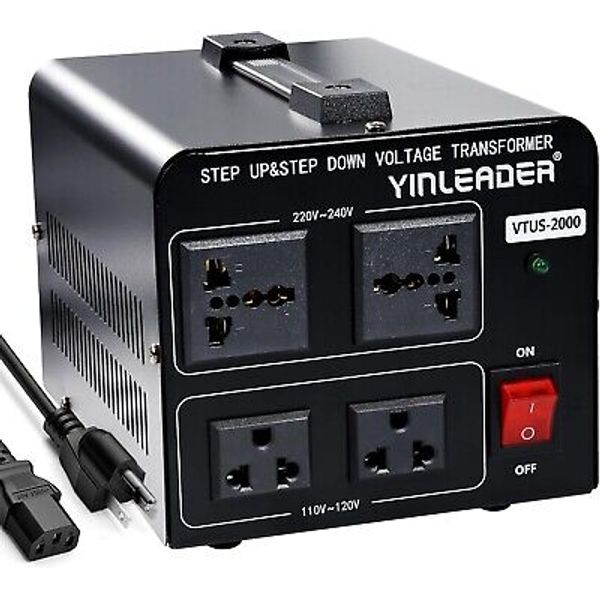 Compact 2000W Voltage Converter with Dual Circuit Breaker & Universal Sockets