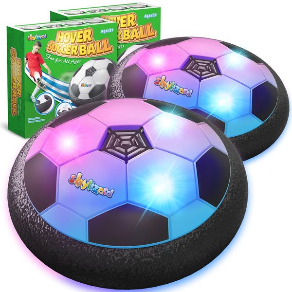 ShyLizard Set of 2 Hover Soccer Ball,Boys Toys Gifts for 3 4 5 6 7 8 Years Old,Air Power Kids Soccer Ball with LED Light,Hover Soccer Ball Indoor for Boys and Girls 3-5 6-8,Outdoor Indoor Game