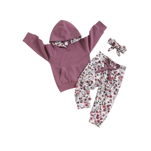 Winter Clothes for Baby Girl 12-18 Months Long Sleeve Hoodie Flower Printed Pants Winter Outfits Sets