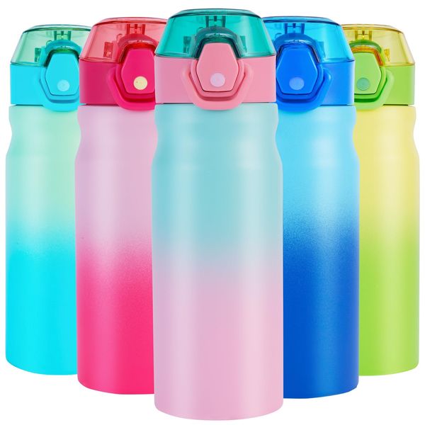 SUPPRUI Insulated Water Bottles,550ml Stainless Steel Water Bottle with Straw,Metal Water Bottle Insulated,Double Walled Water Bottle Flask Leakproof Keep Drinks Hot Cold (Light Pink)