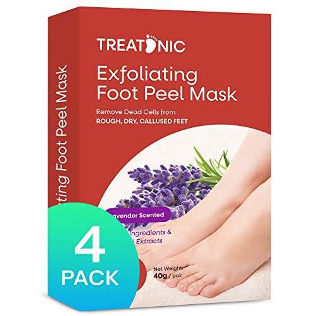 Treatonic Foot Peel Mask -4 Pairs- Exfoliating Peeling Away Calluses and Dead Skin Cells, Smooth and Soft Skin, Repair Rough Heels