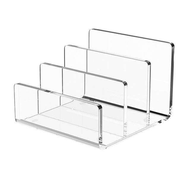 Richboom Acrylic File Sorter, 9"x6.5"x6.5", Upright File Organizer for Desk, Mail Organizer Countertop, File Holder for Letter, Document, Notebook, Clear, 3 Sections