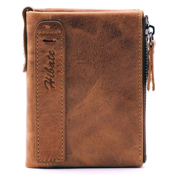 Hibate Men Leather Wallet RFID Blocking Men's Wallets Credit Card Holder Coin Pocket Purse, One_Size, A_brown