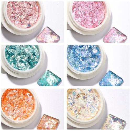 Ultra Thin & Super Shiny Nail Hologram Aurora Rainbow Mica Flake Nail Holo Parts Gel for Nail Resin Nail Art Powder (Set of 6 Colors)