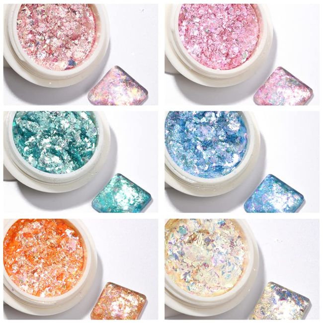 Ultra Thin & Super Shiny Nail Hologram Aurora Rainbow Mica Flake Nail Holo Parts Gel for Nail Resin Nail Art Powder (Set of 6 Colors)