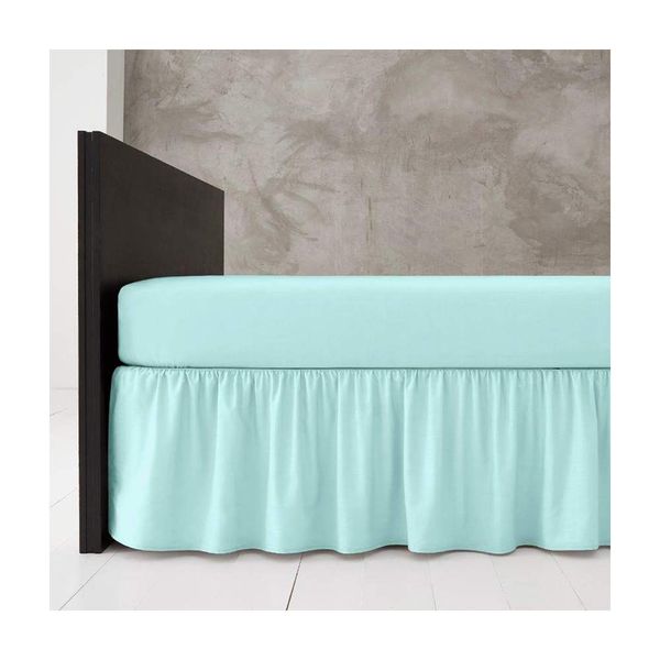 Poly Cotton Base Valance Bed Sheet Plain Dyed 16" Inches Drop Frilled King Size Platform Bedding, Aqua