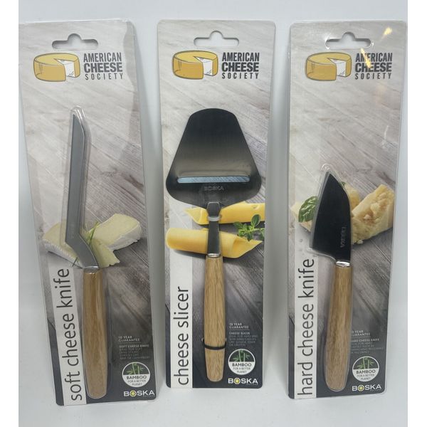 BOSKA American Cheese Society Bamboo Lot of 3 Cheese Slicer & Knife