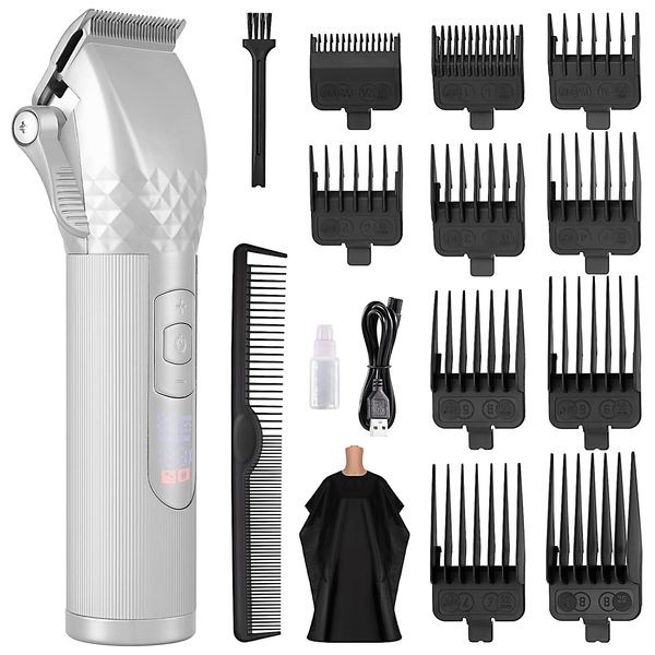 MASOVOTU Rechargeable Hair Clippers for Men, Cordless Barber Clippers Hair Clipper & Trimmer Set, Professional Beard Grooming Kit for Barbers,Silver