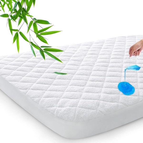 Waterproof Travel Cot Mattress Protector, Fits For 95x65cm Travel Cot Mattress, Ultra Soft Viscose Made From Bamboo Terry Surface, Breathable and Easy Care