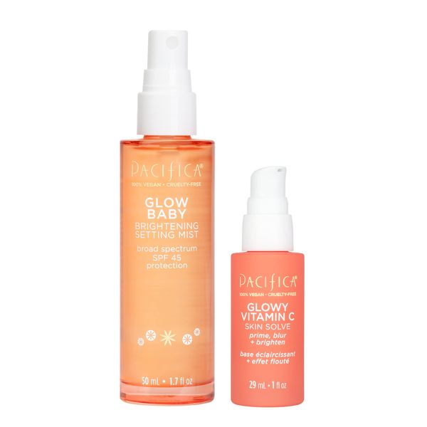 Pacifica Beauty, Glowy Vitamin C Makeup Primer & Glow Baby Brightening SPF 30 Makeup Setting Spray Duo, Mineral Sunscreen, Brighten, Prime, Blur, Minimize Appearance of Pores, Glowy Skin, Vegan