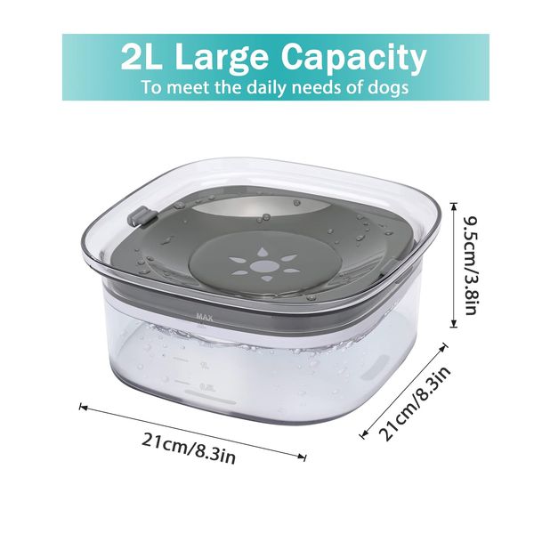 Ruspela Dog Water Bowl Non Spill, 2L Splash Proof Pet Water Bowl Anti Spill Water Bowl for Cat Slow Drinking Water Dispenser for Dogs Cats Pets