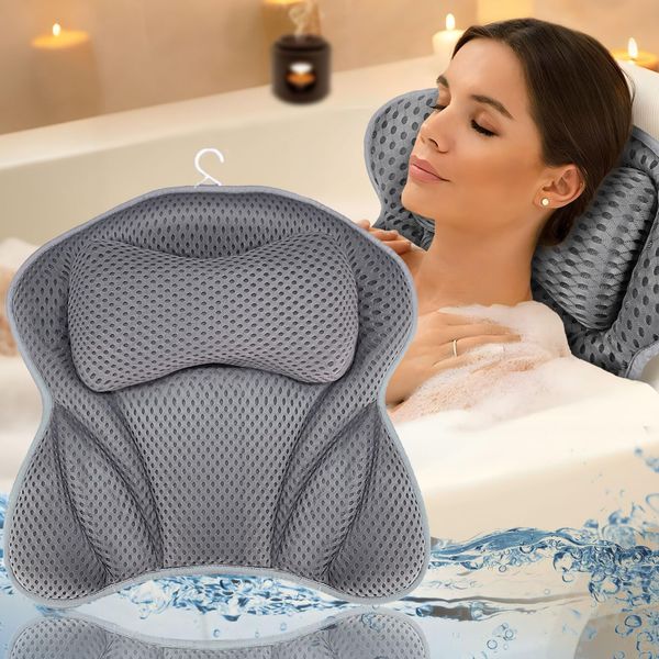 Amzeeniu Badewannenkissen,Neue Nackenkissen für Badewanne4D Mesh Nackenkissen Badewanne Kopfkissen Komfort BadeKissen mit 6 Saugnäpfen für Home Spa und Badewannen Stützt Kopf,Nacken,Schultern,Rücken