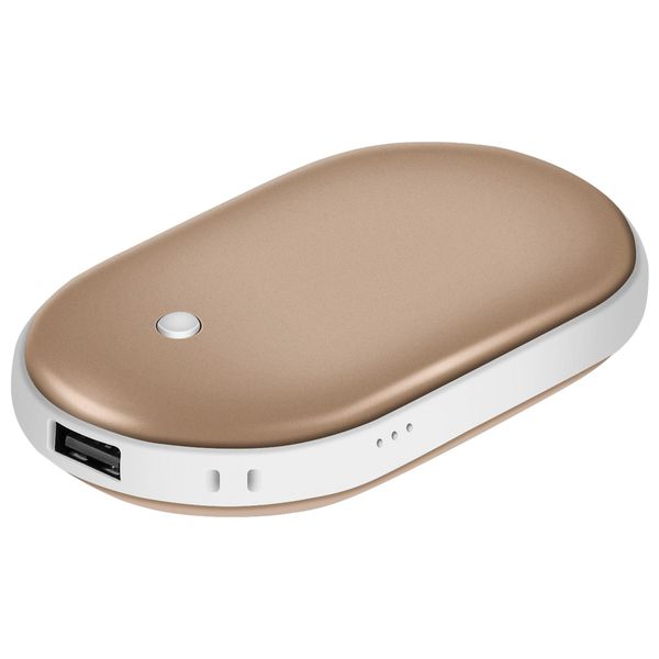 5000mAh Portable Hand Warmer & Power Bank - Rechargeable, Double-Sided Heating, Pocket Size - Gold